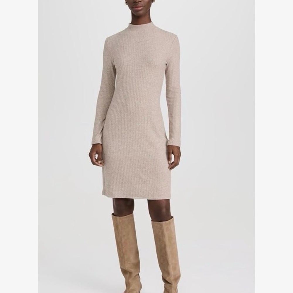 Vince Tan Long Sleeve Midi Length Ribbed Dress XS